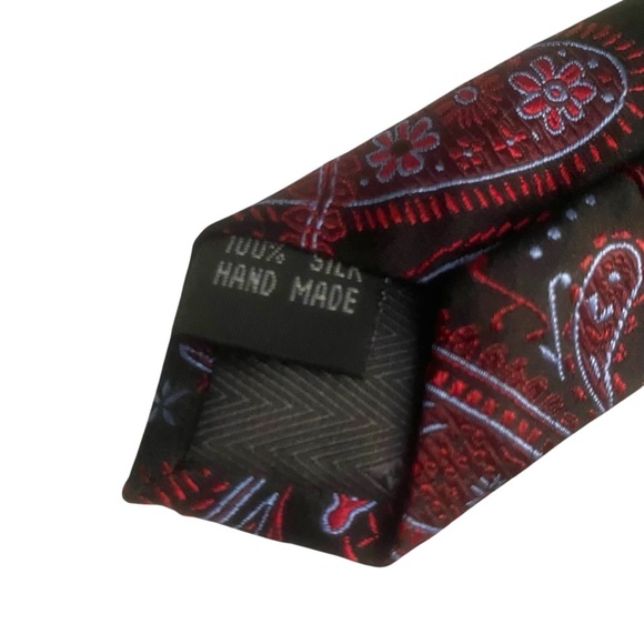 Men's 100% Silk Necktie By Bruno Piattelli Paisley Floral Fancy Wine Gray NWT - Picture 4 of 6